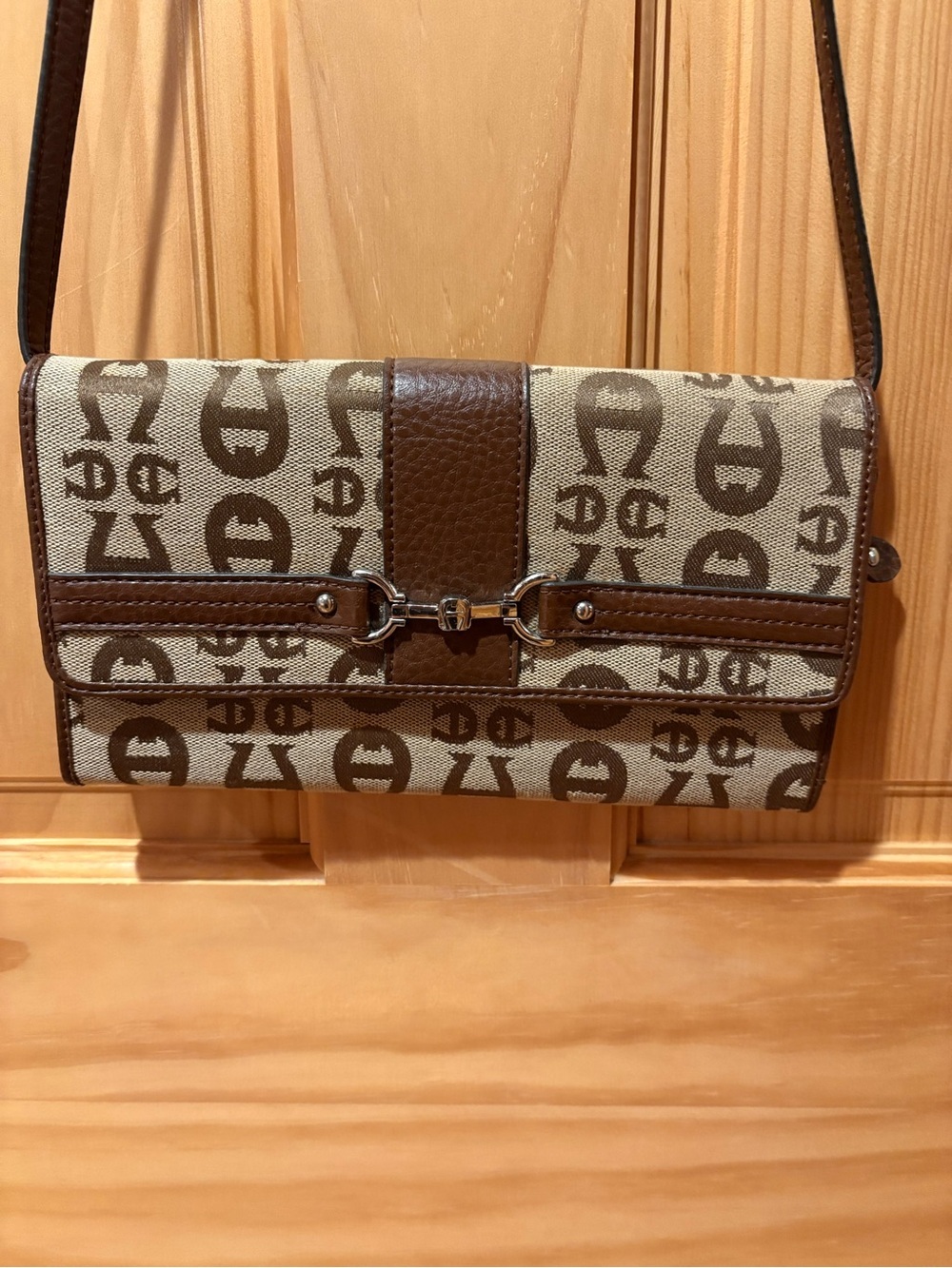 Etienne Aigner monogram signature canvas convertible clutch crossbody wallet